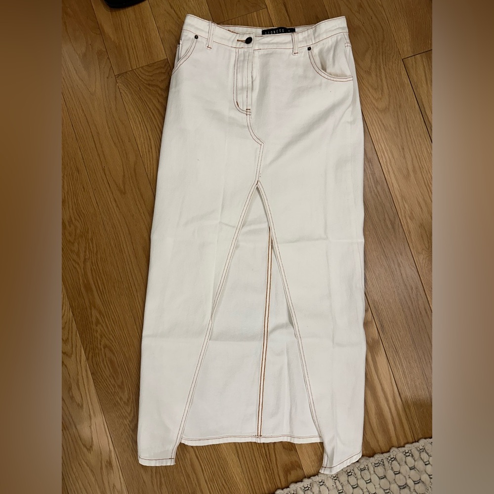 Lioness Denim Maxi Skirt with Contrast Stitching